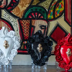 Cuore di Argilla CUORE IN CERAMICA SMALTATO NERO PUNK ROSE><noscript><img width=