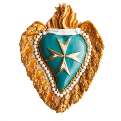 Cuore di Argilla CUORE IN CERAMICA TURCHESE E ORO> Sculture Da Parete