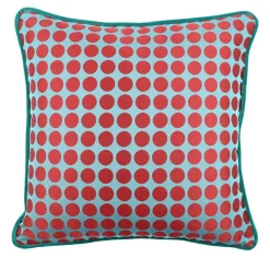 l'Opificio Cuscino Carrè azzurro e rosso in tessuto jacquard a pois> Cuscini