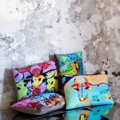 Coralla Maiuri Cuscino imbottito in velluto di seta blu e viola><noscript><img width=