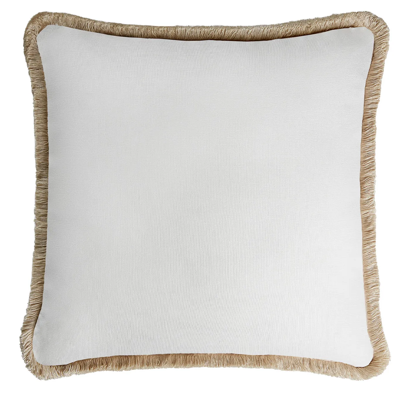 LO Decor Cuscino in lino Happy bianco con frange beige> Cuscini