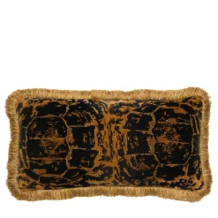 Tessitura Bevilacqua Cuscino in velluto tartaruga fatto a mano con rifiniture in marabù> Cuscini