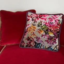 Biosofa Cuscino reversibile in velluto fantasia floreale e ciliegio scuro><noscript><img width=