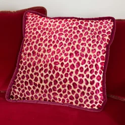 Biosofa Cuscino reversibile in velluto Couture rosso e leopardo Glam><noscript><img width=