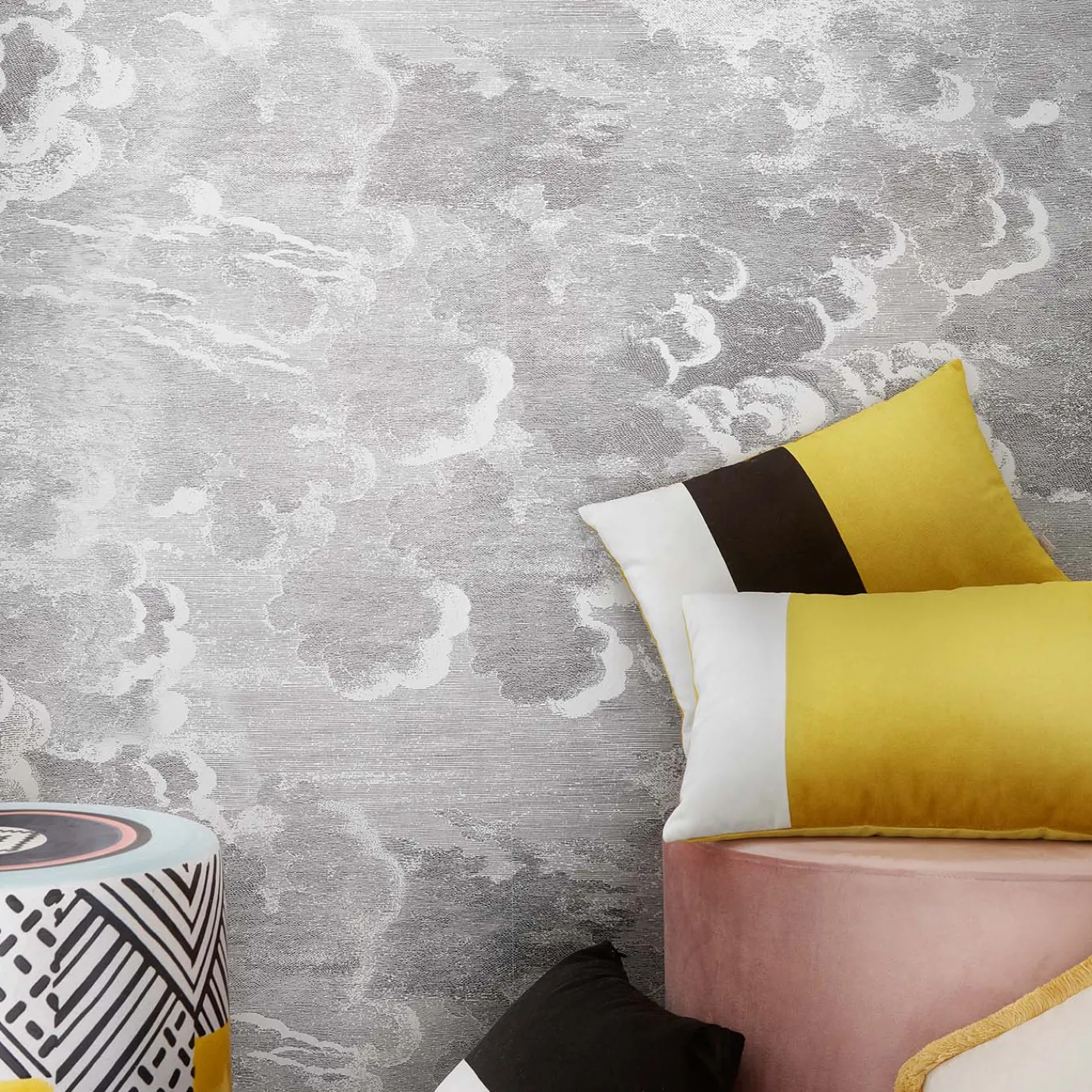 LO Decor Cuscino triplo bianco nero senape ottica - Sinistra> Cuscini
