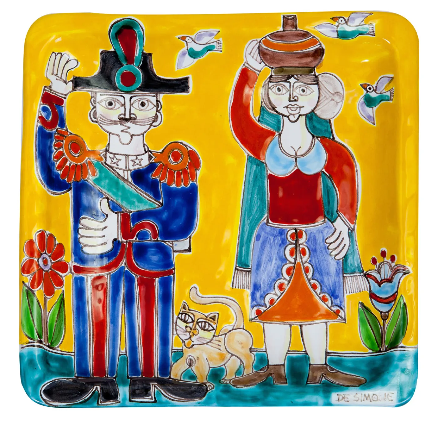 Ceramiche De Simone DS Piatto quadrato giallo> Piatti Decorativi