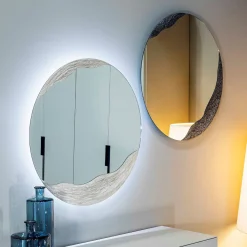 Disain 1971 Dune Specchio Tondo Decorato Con Resina Materica Color Beige><noscript><img width=