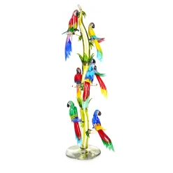Zanetti Murano Enorme albero in vetro di Murano con 7 pappagalli> Sculture Decorative