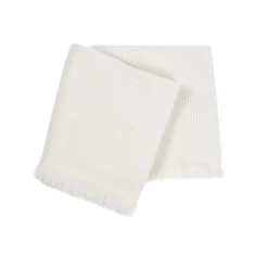 San Patrignano Farnese Crema 100% Cashmere Singolo Plaid con frange corte> Coperte