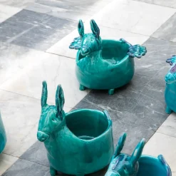 Patrizia Italiano Figurina Asino con Ali in Ceramica Azzurro Chiaro><noscript><img width=