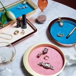 Zanetto Firenze Vassoio tondo in rame e azzurro con tasca vuota><noscript><img width=