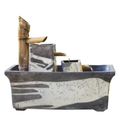 Laab Fontana moderna Genesi Bamboo in ceramica bianca e nera con effetto craquelé> Sculture Decorative