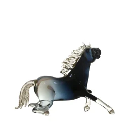 Zanetti Murano Grande cavallo seduto in vetro nero> Statuine