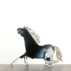 Zanetti Murano Grande cavallo seduto in vetro nero> Statuine