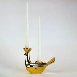 Ceramica Gatti 1928 Grande Portacandela in Ceramica Fiamme Bestiali Colomba Dorata> Candelieri E Portacandele