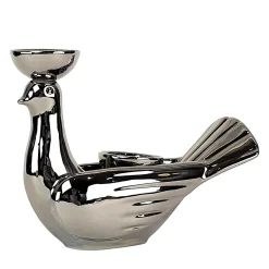 Ceramica Gatti 1928 Grande Portacandela in Ceramica Fiamme Bestiali Colomba Platino> Candelieri E Portacandele