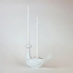 Ceramica Gatti 1928 Grande Portacandela in Ceramica Fiamme Bestiali Colomba Bianca> Candelieri E Portacandele