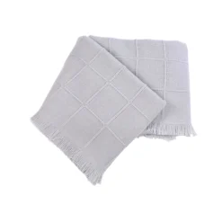 San Patrignano Kimberly Ecru 100% Cashmere Doppio Plaid con frange corte> Coperte