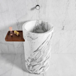 Luce Di Carrara Lavabo in marmo cilindrico Monolithos con vassoio in legno><noscript><img width=