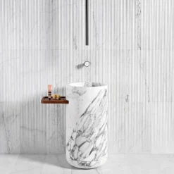 Luce Di Carrara Lavabo in marmo cilindrico Monolithos con vassoio in legno><noscript><img width=