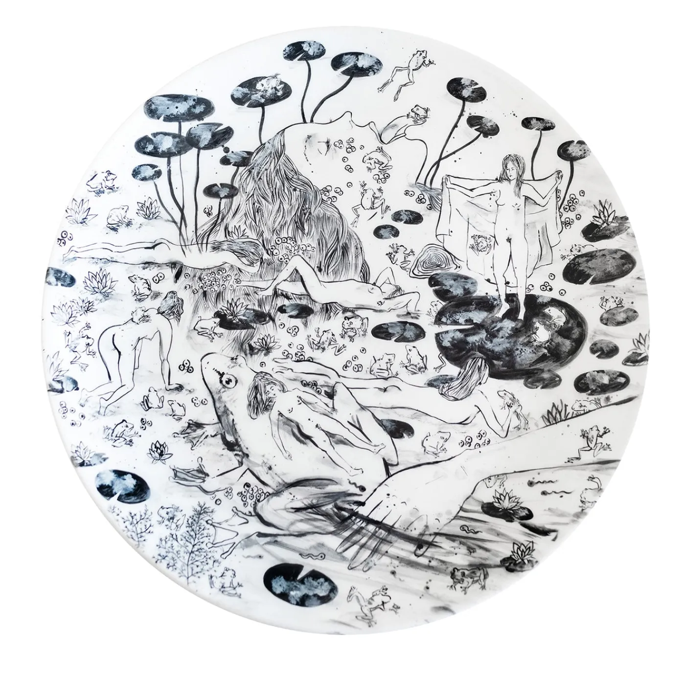 Clara Holt Le rane chiedono un re Piatto in bianco e nero> Piatti Decorativi