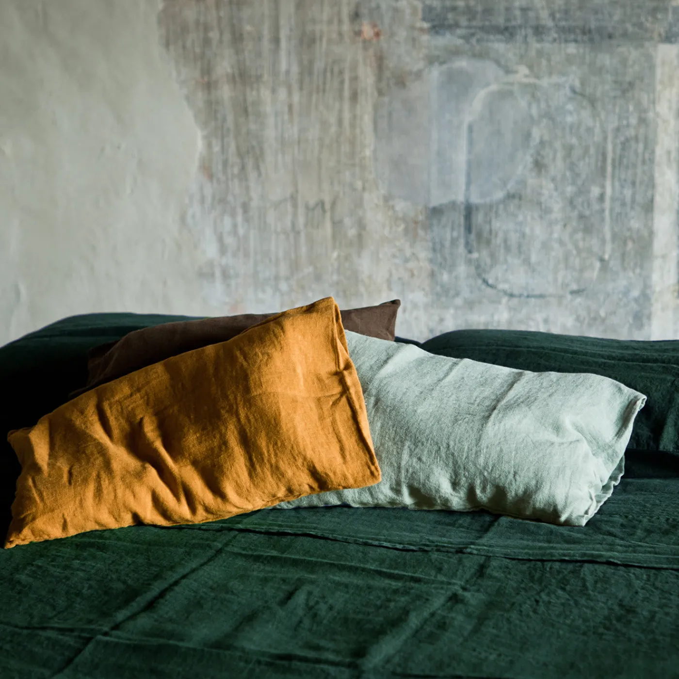 Once Milano Letto estivo Set di lino verde foresta> Biancheria Da Letto