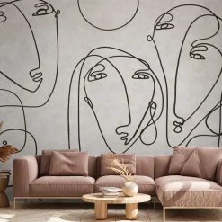 Affreschi & Affreschi Linea nera facce singolari carta da parati testurizzata> Carte Da Parati