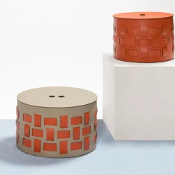 Rudi Lisbona N. 9 Cestino rotondo beige con coperchio> Ceste