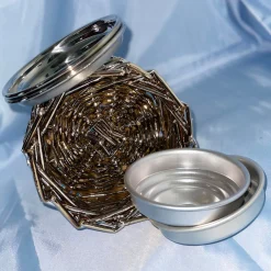 Caspal Mini cestino rotondo intrecciato in argento placcato><noscript><img width=