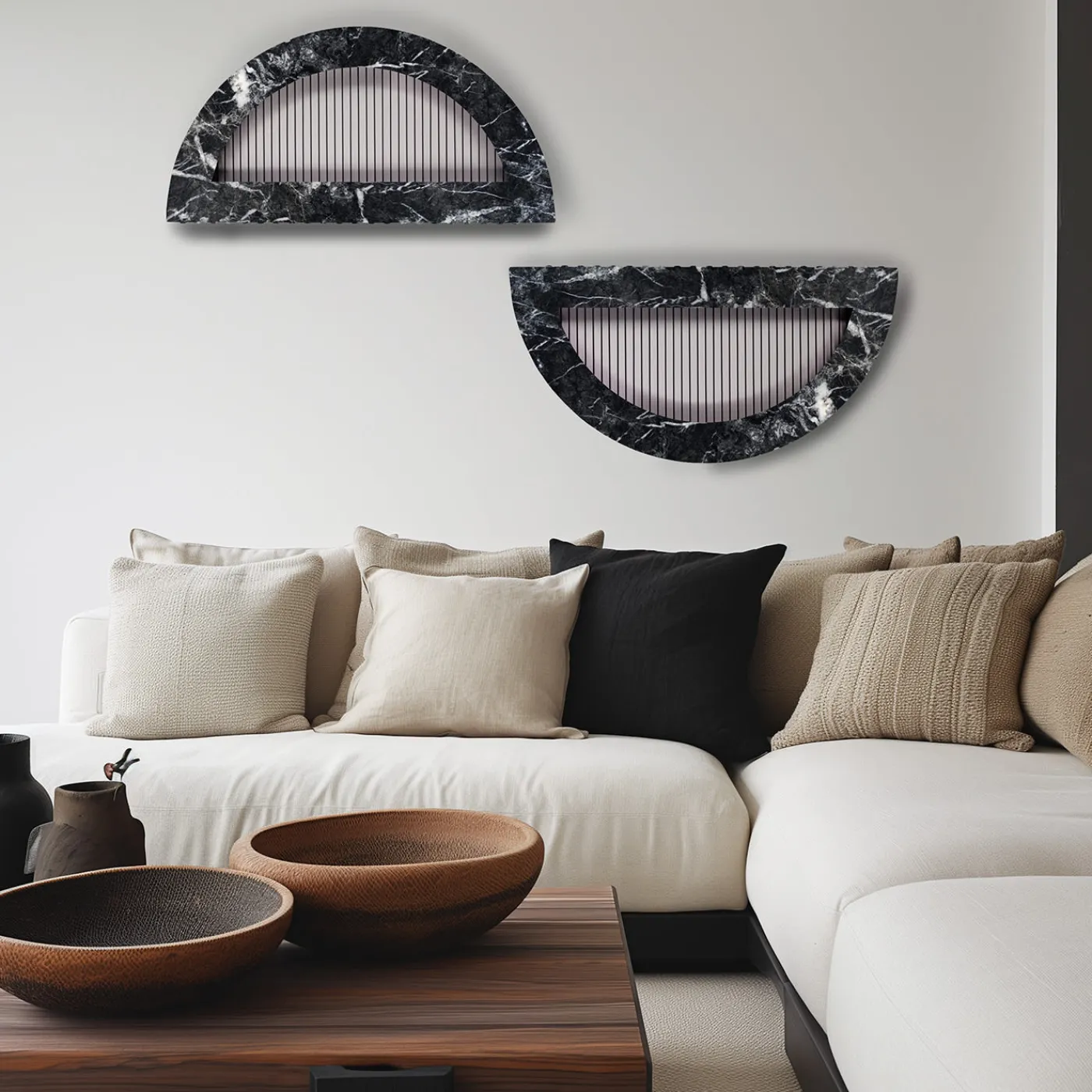 Chendù ORU Collection Decoro da parete a mezzo cerchio in marmo nero di Marquinia> Sculture Da Parete
