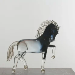 Zanetti Murano Piccolo cavallo rampante in vetro nero> Statuine