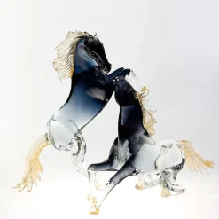 Zanetti Murano Piccolo cavallo seduto in vetro nero><noscript><img width=