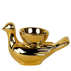 Ceramica Gatti 1928 Piccolo Portacandela in Ceramica Fiamme Bestiali Colomba Dorata> Candelieri E Portacandele