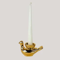 Ceramica Gatti 1928 Piccolo Portacandela in Ceramica Fiamme Bestiali Colomba Dorata> Candelieri E Portacandele