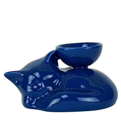 Ceramica Gatti 1928 Portacandela in Ceramica Fiamme Bestiali Gattino Blu> Candelieri E Portacandele