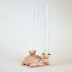 Ceramica Gatti 1928 Portacandele in Ceramica Fiamme Bestiali Tartaruga Rosa> Candelieri E Portacandele