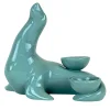 Ceramica Gatti 1928 Portacandele in Ceramica Fiamme Bestiali Foca Grigia/Azzurra> Candelieri E Portacandele