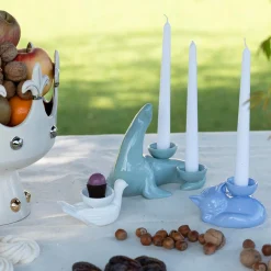 Ceramica Gatti 1928 Portacandele in Ceramica Fiamme Bestiali Foca Grigia/Azzurra><noscript><img width=