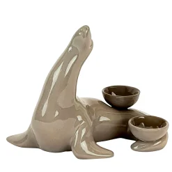 Ceramica Gatti 1928 Portacandele in Ceramica Fiamme Bestiali Foca Taupe> Candelieri E Portacandele