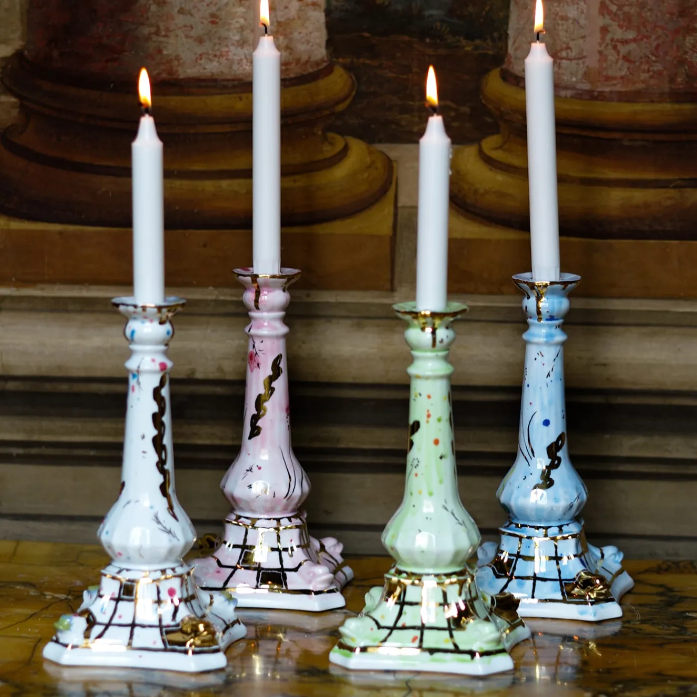 Coralla Maiuri Portacandele in porcellana verde> Candelieri E Portacandele