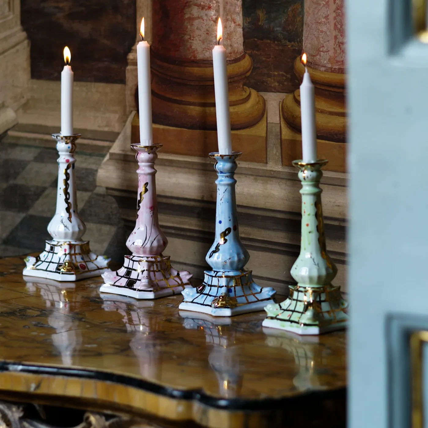 Coralla Maiuri Portacandele in porcellana verde> Candelieri E Portacandele