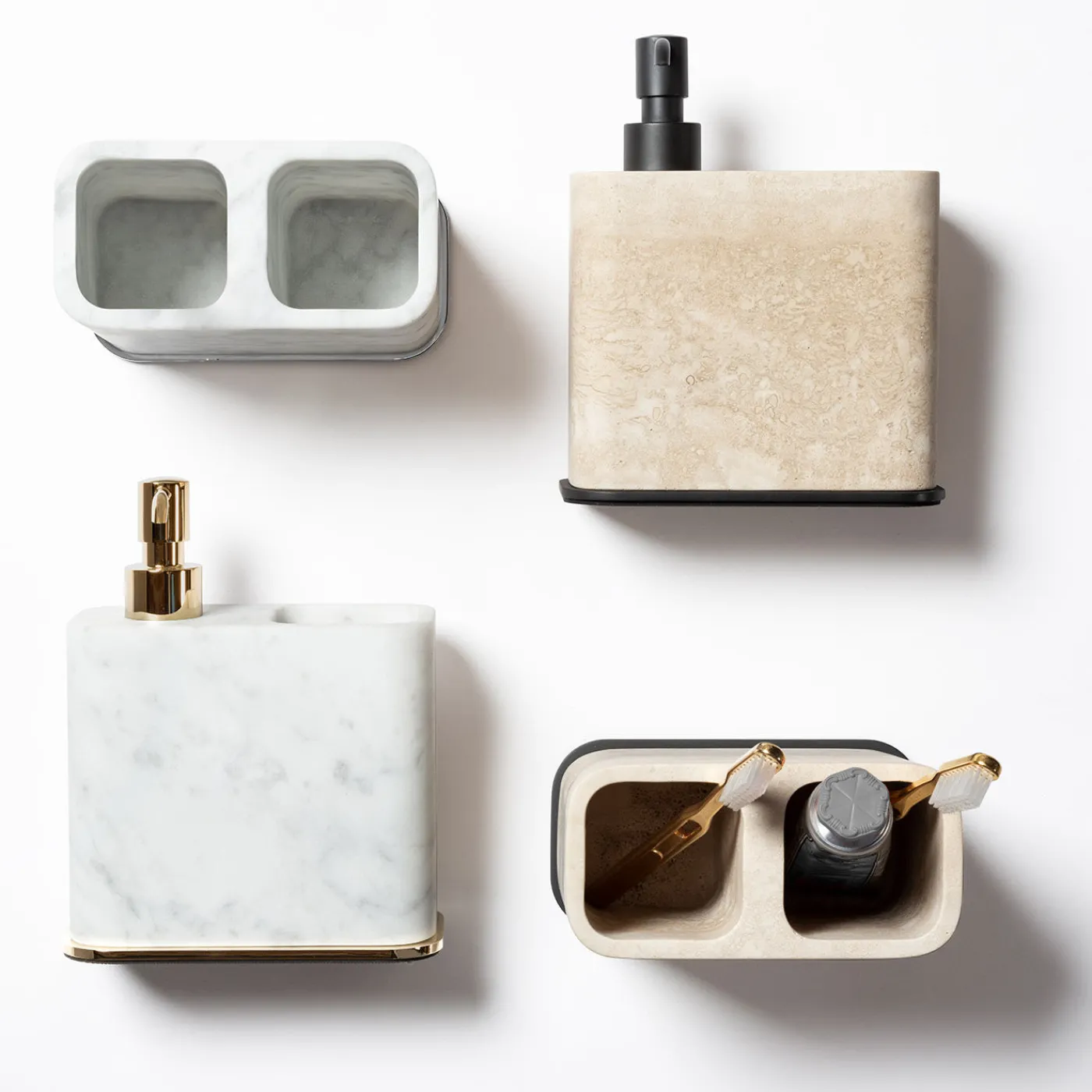 Giobagnara Portaspazzolino doppio in marmo beige Polo> Arredo Bagno