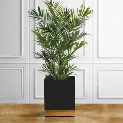 Molto Collectibles Portavaso a Rotelle In Metallo Nero E Ottone a Base Quadrata><noscript><img width=