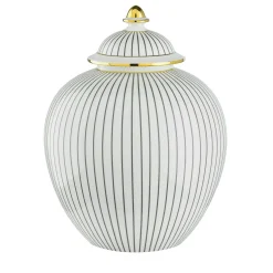 Le Porcellane Righe Antracite Potiche> Vasi Con Coperchio