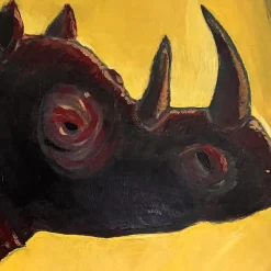 Daniele Nannini Rinoceronte nell'erba secca della savana Pittura a smalto su legno> Pannelli Decorativi