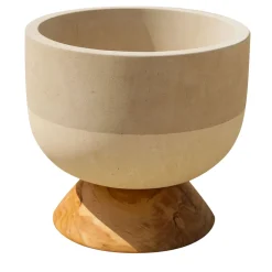 Pimar Limestone Rito N. 3 B Coppa Decorativa in Legno d'Ulivo e Pietra Leccese> Cachepot E Portavasi