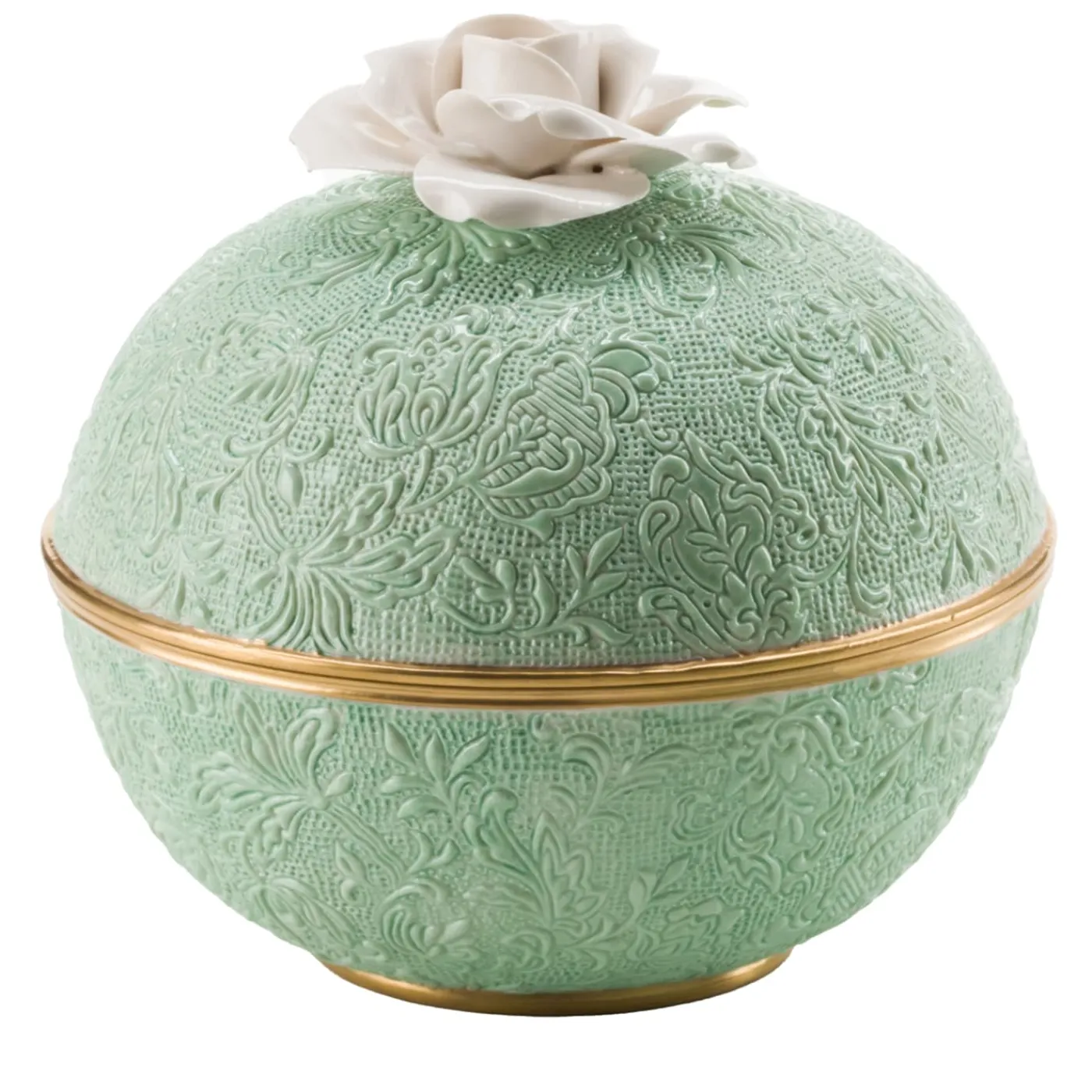 Cattin Porcellane Scatola grande damascata con rosa> Scatole