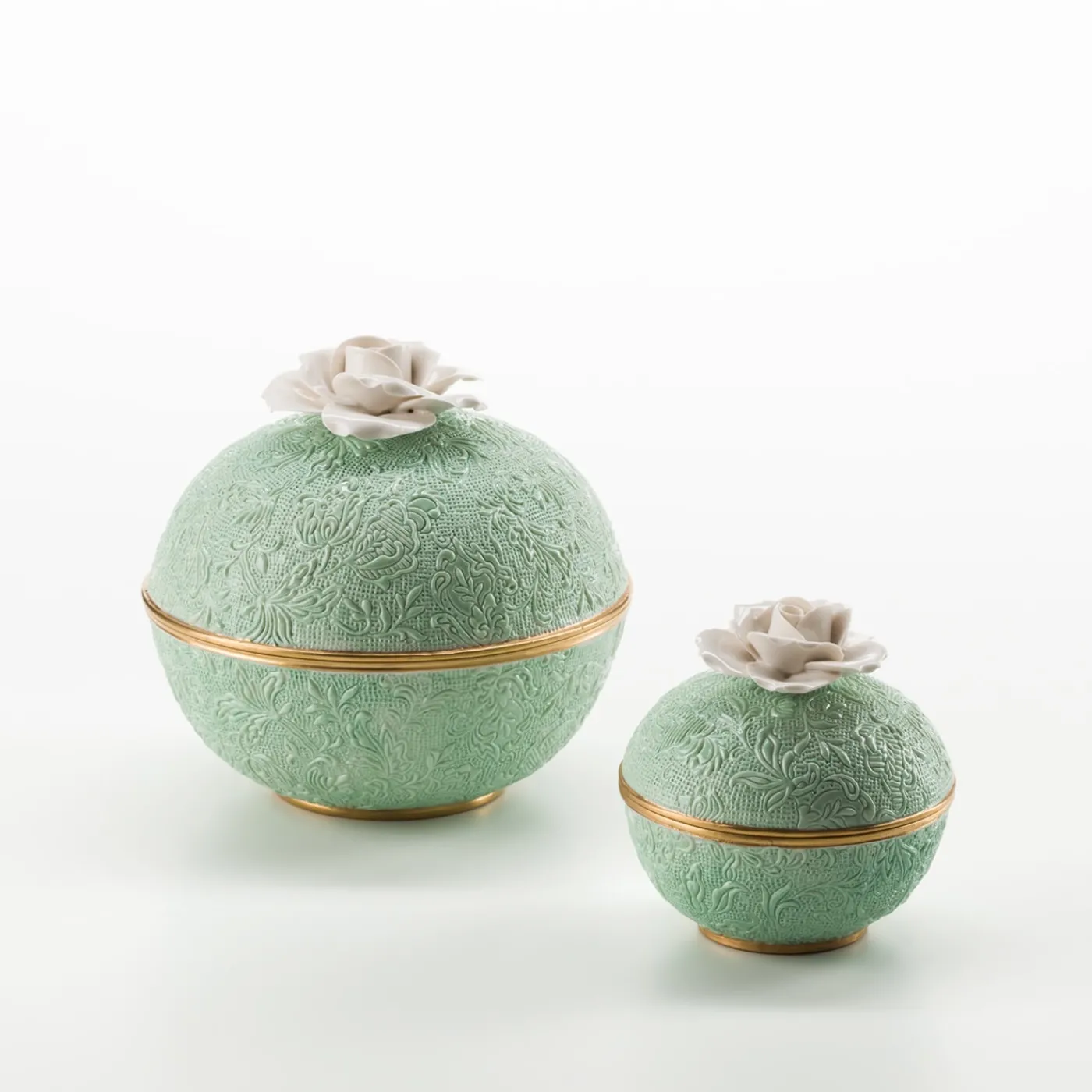 Cattin Porcellane Scatola grande damascata con rosa> Scatole