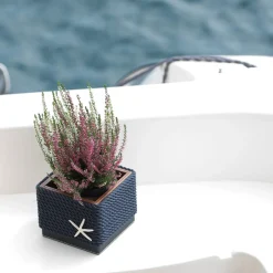 Marricreo Scatola in legno con inserti in ecopelle blu e corda> Cachepot E Portavasi