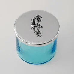 Greggio Scatola Portagioie Riviera in Cristallo Blu con Manico a Forma di Cavalluccio Marino> Arredo Bagno